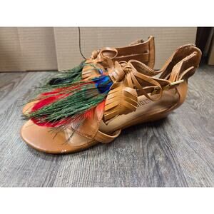 La Victoire Peacock Leather Gladiator Sandals Shoes Wedge Heel Size 10